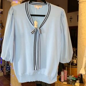 Light Blue Women's Top with Striped Bow